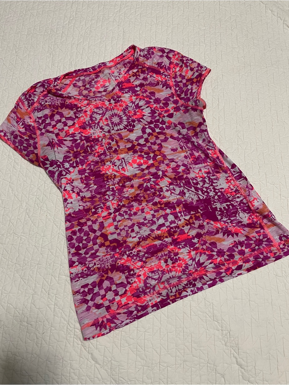 Title Nine Pink, Purple and Orange Short Sleeve Patterned Tee